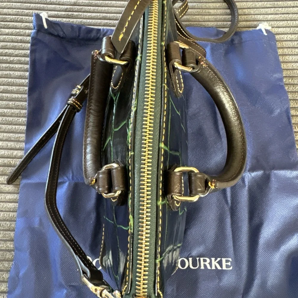 Dooney & Bourke Black and Green Croc-Embossed Leather Satchel - Picture 10 of 16